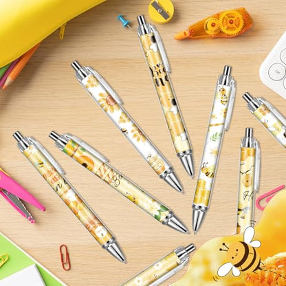 Bee Ballpoint Pens Supplies - 24 Pcs Retractable Writing Smooth Black Ink Ball Point Pen Fine Flower Cute Pen Gifts for Office Work School Doctor Nurse Teacher Teen Students Animal Lover - style: Bee