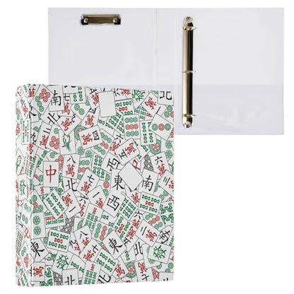 Mahjong Tiles Round Ring Binders 1.5 Inch 3 Ring Binder with Clipboard Holds 200 Sheets Office Home School - color: Multicolored 2