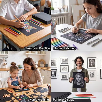 30 Sheets Black Cardstock, 140lb/230gsm Heavyweight Card Stock Art Paper Pad, 8.3"x 11.7" Black Paper for Sketching, DIY Projects, Invitations and Drawing