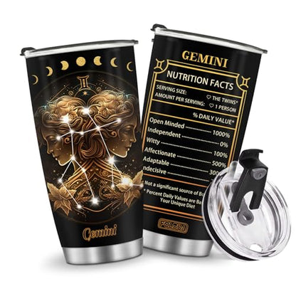 Horoscope Gemini Insulated Tumblers Travel Mug Cup Gifts for Birthday Boys Girls Men Women Son Daughter Travel Essentials Accessories Must Have Cold Iced 20oz - color: Gemini-653