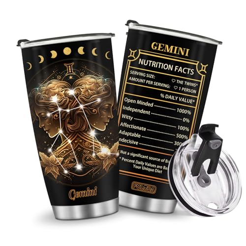Horoscope Gemini Insulated Tumblers Travel Mug Cup Gifts for Birthday Boys Girls Men Women Son Daughter Travel Essentials Accessories Must Have Cold Iced 20oz - color: Gemini-653