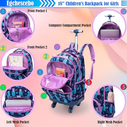 Kids Rolling Backpack for Girls Cats Suitcases Trolley Roller Luggage Backpacks with 360° Rotating Wheels Laptop Lunch Box Pencil Case for Elementary 18" Travel School Bag Gradient Colors - color: Blue-jianbianmao-1220