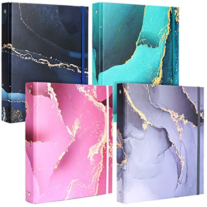 Colarr 4 Pcs Mini 3 Ring Economy Binders for 5.5" x 8.5" Paper for School, Office and Home Use, Cute Marble Small 1 Inch Round Three Ring A5 Binders with Elastic Cord, Decorative Hardcover - style: Marble