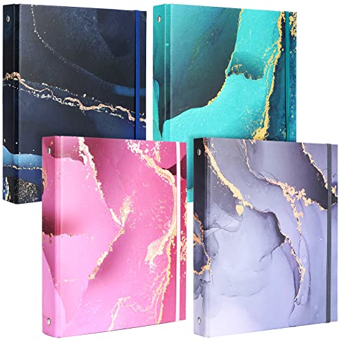 Colarr 4 Pcs Mini 3 Ring Economy Binders for 5.5" x 8.5" Paper for School, Office and Home Use, Cute Marble Small 1 Inch Round Three Ring A5 Binders with Elastic Cord, Decorative Hardcover - style: Marble