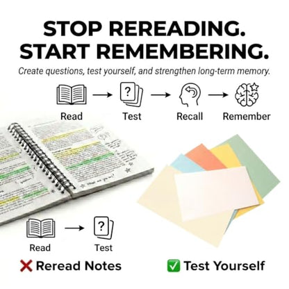 Blank Flash Cards 1100 5 Colors + White Unpunched 2x3.5 USA Made | For active recall, vocabulary, homeschooling, language learning, exam prep, and spaced repetition. - style: Multi-Color Unpunched