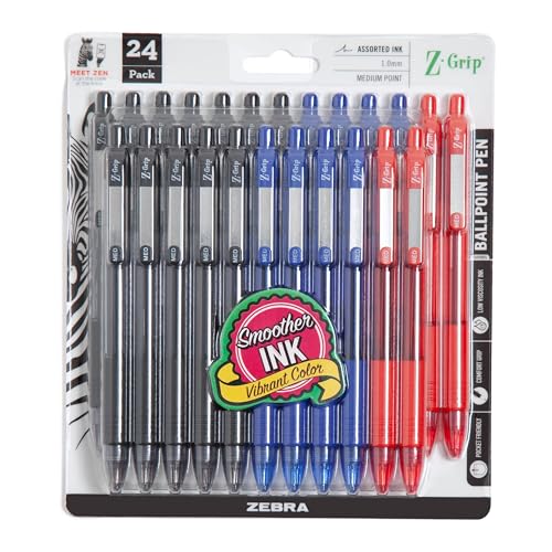 Zebra Pen Z-Grip Retractable Ballpoint Pen, 1.0mm Medium Point, Assorted Business Colors, School & Office Supplies, Ideal for Note-Taking, Journal and Planner Use, 24-Pack (12224) - color: Business A