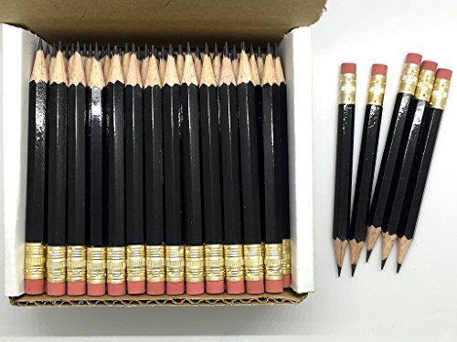 Express Pencils Half Pencils with Eraser - Golf, Pew, Short, Mini, Non Toxic, Hexagon, Sharpened, #2 Pencil, Color - Black, Box of 72, (Half Gross) Golf Pocket Pencil TM