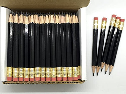 Express Pencils Half Pencils with Eraser - Golf, Pew, Short, Mini, Non Toxic, Hexagon, Sharpened, #2 Pencil, Color - Black, Box of 72, (Half Gross) Golf Pocket Pencil TM