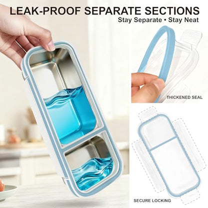 2-Piece Blue Stainless Steel Bento Box Set - 2+3 Compartment Leak-Proof Snackle Box, Reusable Snack Containers with Lids for Kids & Adults, Stainless Steel Lunch Box & Snack Pack Containers - color: 2+3 Compartments Blue