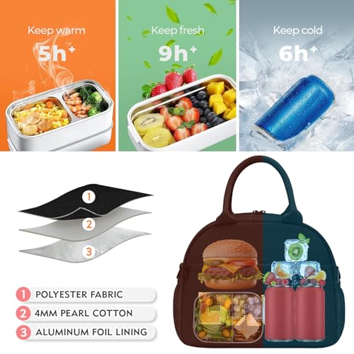 Lunch Bag for Girls and Women, Cute Preppy Lunch Bag with Chenille Letters, Insulated Large Capacity Lunch Tote with Detachable Strap for School, Work & Picnic, Black - color: Black