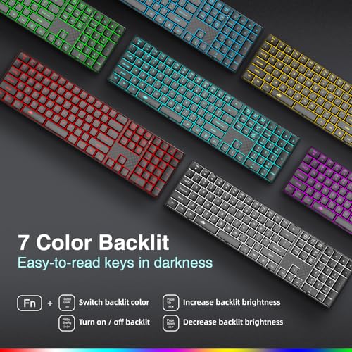 POWZAN Wireless Backlit Keyboard Quiet - Computer Rechargeable Ergonomic Light UP Keyboard, Silent Keys Full Size Compatible for Windows, Desktop, Laptop, PC, Gaming, PS5 - Black - color: Black