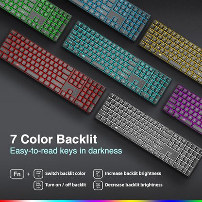 POWZAN Wireless Backlit Keyboard Quiet - Computer Rechargeable Ergonomic Light UP Keyboard, Silent Keys Full Size Compatible for Windows, Desktop, Laptop, PC, Gaming, PS5 - Black - color: Black