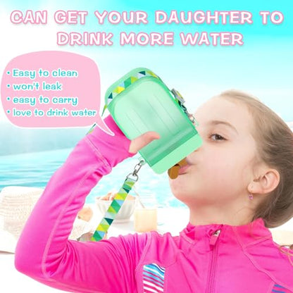 Patelai 8 Pcs Cute Water Bottles with Straw Kawaii Watermelon Ice Cream Cups Leak Proof Drinking Bottles with Adjustable Shoulder Strap for Sports Travel Camping(Classic Style) - style: Classic