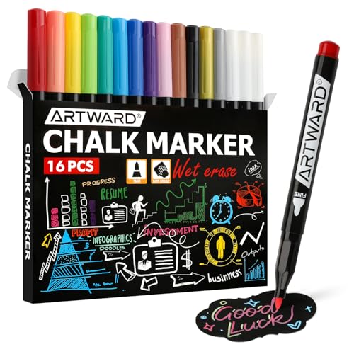 Liquid Chalk Markers for LED Drawing Note Board Calendar Planning Board Clear Glass Wet Erase Whiteboard Window Mirror Christmas Holidays Painting,16 Pack,Vibrant Colors,1mm Extra Fine Points - color: Muticolors - 16pcs
