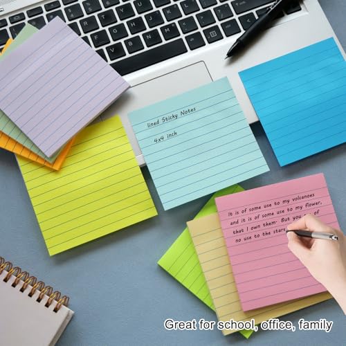 HQCME 9 Pads Lined Sticky Notes 4x4 in Post, 9 Multi Colors Super Sticking Power Memo Pads, Strong Adhesive, 4x4 Sticky Notes Large Eeay for Office, School, Home Use - size: 4x4 in