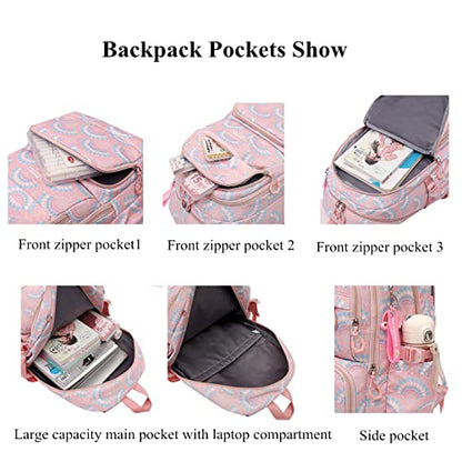 Mfikaryi 3PCS Girls Rolling Backpack Elementary Student Schoolbag Travel Trolley Bag Wheeled Bookbag with Lunch Box - color: 3pcs-pink-6 Wheels