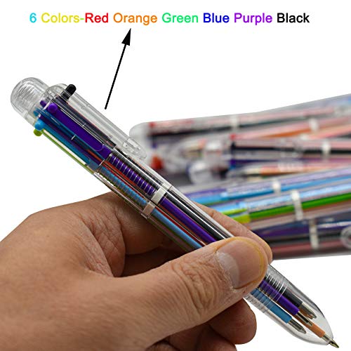 Maydahui 12 PCS Multicolor Ballpoint Pen 6-in-1 Retractable Ball Point Pens Transparent Barrel for Office School Students