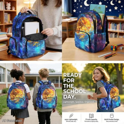 Cool Basketball Backpack for Boys Girls Kids Backpack with Lunch Box and Water Bottle Holder Large Pencil Case 4PCS Set Bookbag with Front Pocket for School Teens 17 inch School Bag Gifts - color: Cool Basketball