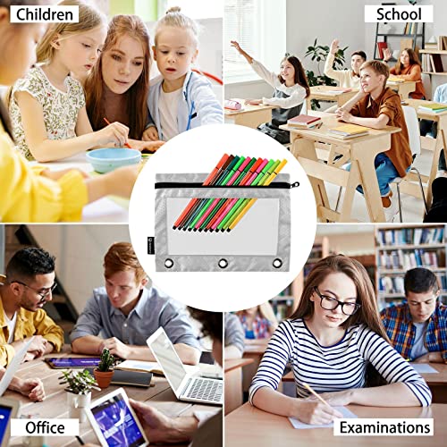 Binder Pouches,Grey Pencil Pouch for 3 Ring Binder 2 Pack Clear Pencil Bag with Zipper for Office School Supplies - color: Gray