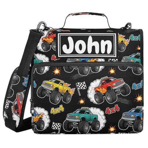 Monster Truck Black Print Custom Zipper Binder Bag 3 Ring with Shoulder Strap & Handle Personalized Binder Bag Expandable File Folder for School - color: Multi-monster Truck Black