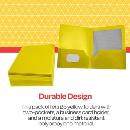 School Smart 2-Pocket Poly Folders, Yellow, Pack of 25 - color: Yellow, style: No Fasteners