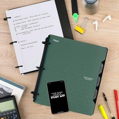 Five Star Flex Refillable Notebook + Study App, College Ruled Paper and 1 Inch TechLock Ring Binder with Pockets, Tabs and Dividers, 200 Sheet Capacity, Seaglass Green (293280AQ8) - color: Green, size: 1 Count (Pack of 1)