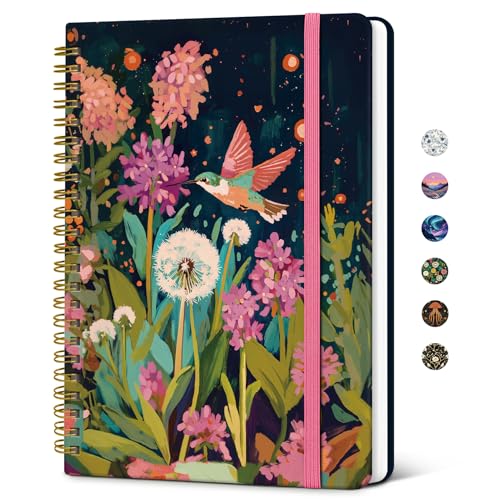 Taja Lined Spiral Journal Notebook for Women, Pretty College Ruled Notebook for Work & Note Taking, A5 Hardcover Journal for Writing, Cute Aesthetic 140 Pages, Humming Glow - color: C-Humming Glow