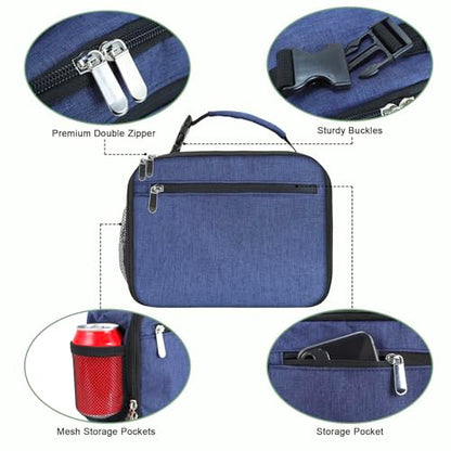 Kids Lunch Box for Boys Girls Lunch Bag Insulated Durable Lunchbox Children Lunch Tote Bag for School Dark Blue - color: Dark Blue