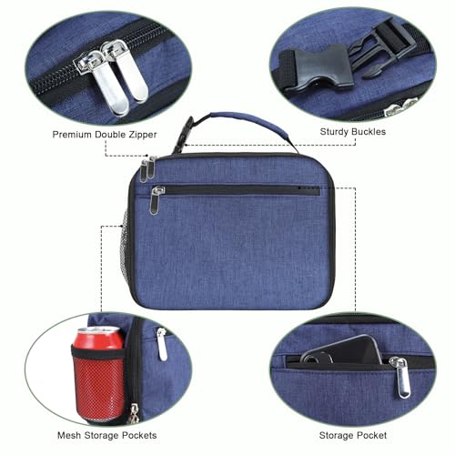 Kids Lunch Box for Boys Girls Lunch Bag Insulated Durable Lunchbox Children Lunch Tote Bag for School Dark Blue - color: Dark Blue