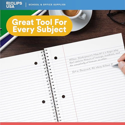 E-CLIPS USA College Ruled Spiral Notebooks Bulk Spiral Bound Notebooks for Work 1 Subject Notebook 70 sheets 140 pages 8.5" x 11" (24 pack) - size: 24 Pack