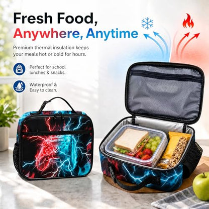 Game Backpack Set for Boys Kids, Gaming Kids Boys Backpack with Lunch Box, Pencil Bag and Coin Purse. Game School Bag 17" (Blue&Red) - color: Blue&red-2
