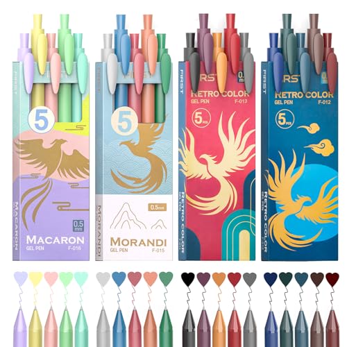 Retractable Colored Gel Pens 0.5MM Fine Point, 20 Assorted Color Ink Pen Set, Cute Colorful Aesthetic Ballpoint Pen for Writing, Journaling, Note-Taking (Multicolor) - color: Multicolor