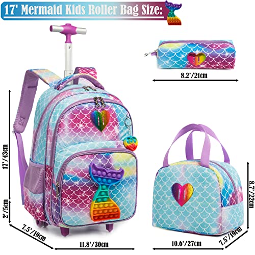 School Kids Rolling Backpack for Girls With Wheels Trolley Wheeled Backpack - color: Blue-220224-l