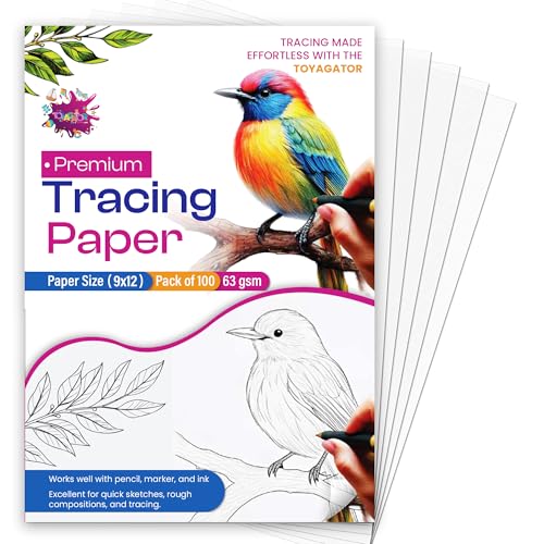Tracing Paper 9x12 in, 100 Sheets, Transparent Sketch Paper 63gsm | Translucent, Sketching & Drafting, Overlays, Pencil Marker & Ink, Premium - size: 9" x 12" (100 Sheet)