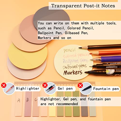 YOUDEFUL 800Pcs Transparent Sticky Notes, 2.76"x2.76" Clear Round Sticky Notes, Waterproof Translucent Sticky Note Pads for Books Annotation, Clear Post it Notes for Bible Study, School, Office - size: Round Morandi