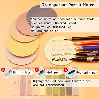YOUDEFUL 800Pcs Transparent Sticky Notes, 2.76"x2.76" Clear Round Sticky Notes, Waterproof Translucent Sticky Note Pads for Books Annotation, Clear Post it Notes for Bible Study, School, Office - size: Round Morandi