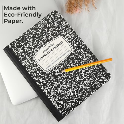 6 Pack Composition Notebook College Ruled Bulk, 200 Pages (100 Sheets), 9-3/4 x 7-1/2", Hard Cover College Ruled Notebook Bulk, Black Marble Composition Notebooks, Bulk School Notebooks