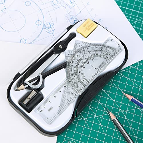 Mathematical Geometry Set Math Geometry Kit Set Math Tool Kit with Storage Box Geometry Tool Set Metal Geometry Drawing Tools for Students Compasses Ruler Compass Set