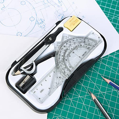 LUNIZ Drawing Compass Math Geometry Kit Set Math Tool Kit with Storage Box Geometry Tool Set Metal Geometry Drawing Tools for Students Compasses Drafting Tools