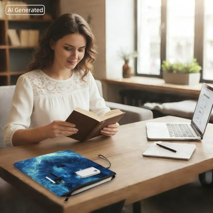 Padded Book Sleeve with Zipper & Front Pocket, Fabric Book Cover | Mystic Blue Wolf Glowing11.4"x8.7" Washable Canvas Pouch for Hardcovers, Tablets & Reading Accessories - color: Mystic Blue Wolf Glowing