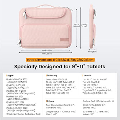 MoKo 9-11 Inch Tablet Sleeve Bag, Fits iPadAir 5/4th 10.9, iPadPro 11 Inch, iPad 9/8th 10.2, iPad 10th 10.9, Tab S8/S9 11",Waterproof Polyester Bag with Double Pockets,Retractable Handle, Pink - color: Pink, style: 9-11 Inch