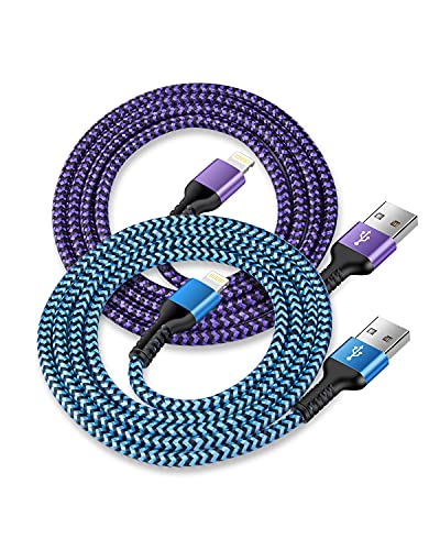 USB A to Lightning Cord, 2Pack/3Ft Nylon Braided iPhone Charger Cable | Apple Approved Fast Charging Power Wire for iPhone 14, 14 Pro Max, 13 Pro Max, 13Pro, 13, 13 Mini, 12 11 10 XR XS X 8 Plus 7 - color: Blue, Purple, size: 3FT, style: USB to Lightning