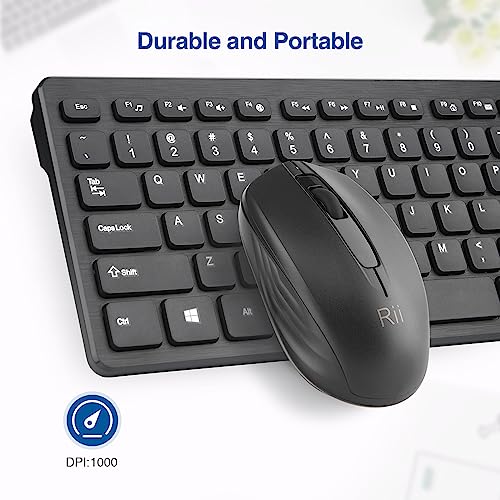 Wireless Keyboard and Mouse Combo - Rii Standard Office PC Keyboard and Optical Wireless Mice (Black) - color: Black