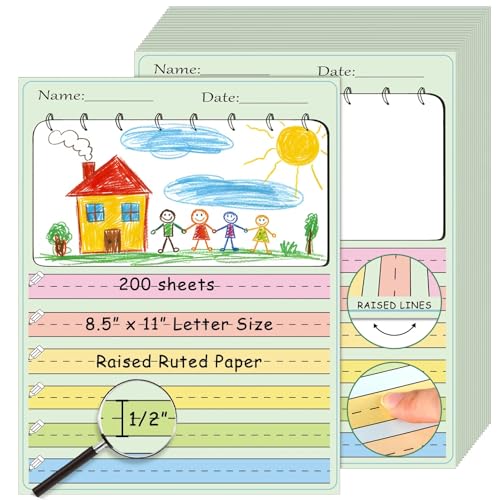AmazingSpark 200 Sheets Raised Line Handwriting Paper 11"x 8.5" Colored Tactile Paper with 0.5'' Spacing, Multi-sensory Dysgraphia & Adhd Support, Primary Ruled Tablet(Story Writing) - size: 8.5" X 11", style: Story Writing