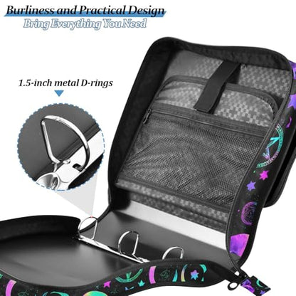 3 Ring Zipper Binder Purple Blue Skull Moon Binders Bag with Shoulder Strap 500 Sheets Paper Organizer Trapper Keeper Documents Storage File Folder for School Office - color: A860