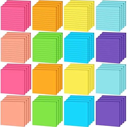 Yexiya 64 Pcs Lined Sticky Notes 3 x 3 Inch Self Stick Notes Pads with Lines Bright Assorted Colors Sticky Pad for Back to School Office Products Post Memos, 1920 Sheets(Lined, Blank) - color: Lined, Blank, size: 3 x 3 Inch
