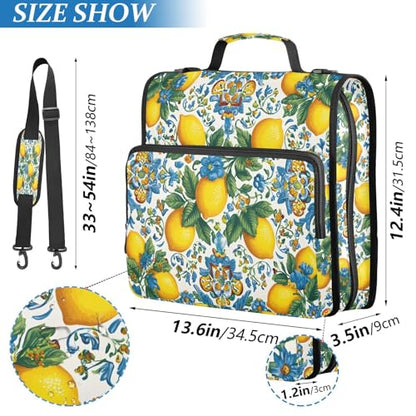 3 Ring Zipper Binder Lemon Yellow Blue Bohemian Binders Bag with Shoulder Strap 500 Sheets Paper Organizer Trapper Keeper Documents Storage File Folder for School Office - color: A2810