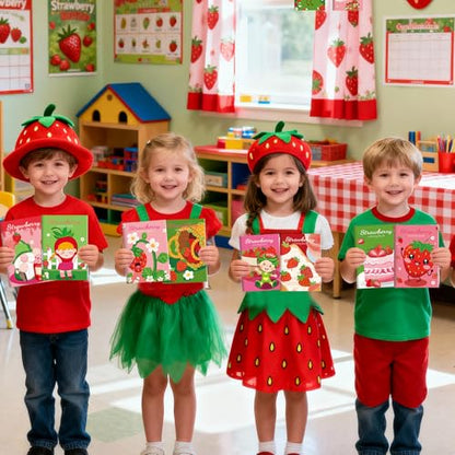 BenLouis 24 Strawberry Mini Coloring Books Kids with 24 Stacking Crayons Berry Party Favors Activity Books Bulk for Kids Girl Fruit First Goodie Bag Gift Stuffer Classroom Reward - style: Strawberry