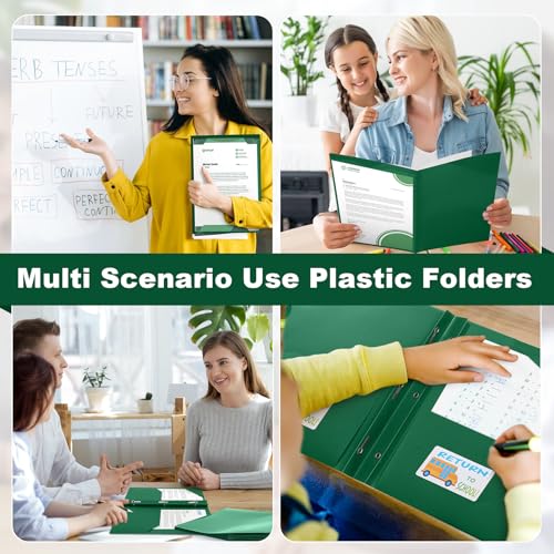 Henoyso 24 Set Take Home Folders with Clear Front Pocket, School-to-Home Communication Folder Bulk for Back to School Classroom, Heavy Duty Plastic Parent-Teacher Homework Folders (Dark Green) - color: Dark Green