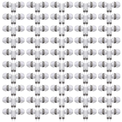 50 Pack Earbud Bulk Headphone for Classroom Earphone Earbud with Wire Individually Bagged Wired in Ear Buds(White) - color: White